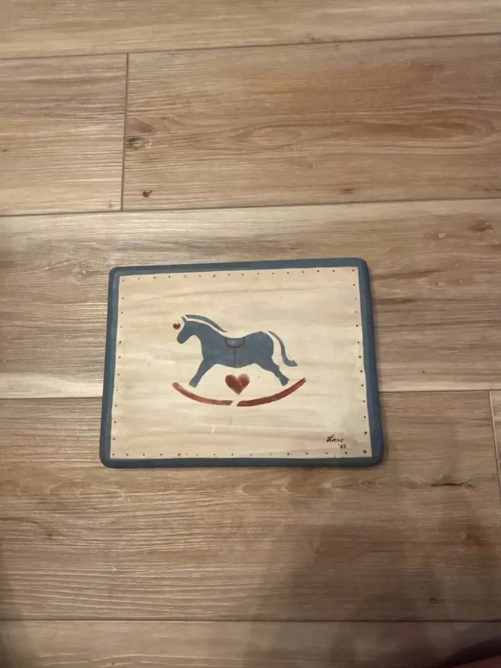 Vintage 1983 Baby Nursery Hand Painted Wooden Rocking Horse Wall Plaque